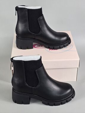Soda Kids Black Chelsea Lug Boots with Ribbed Elastic Panel